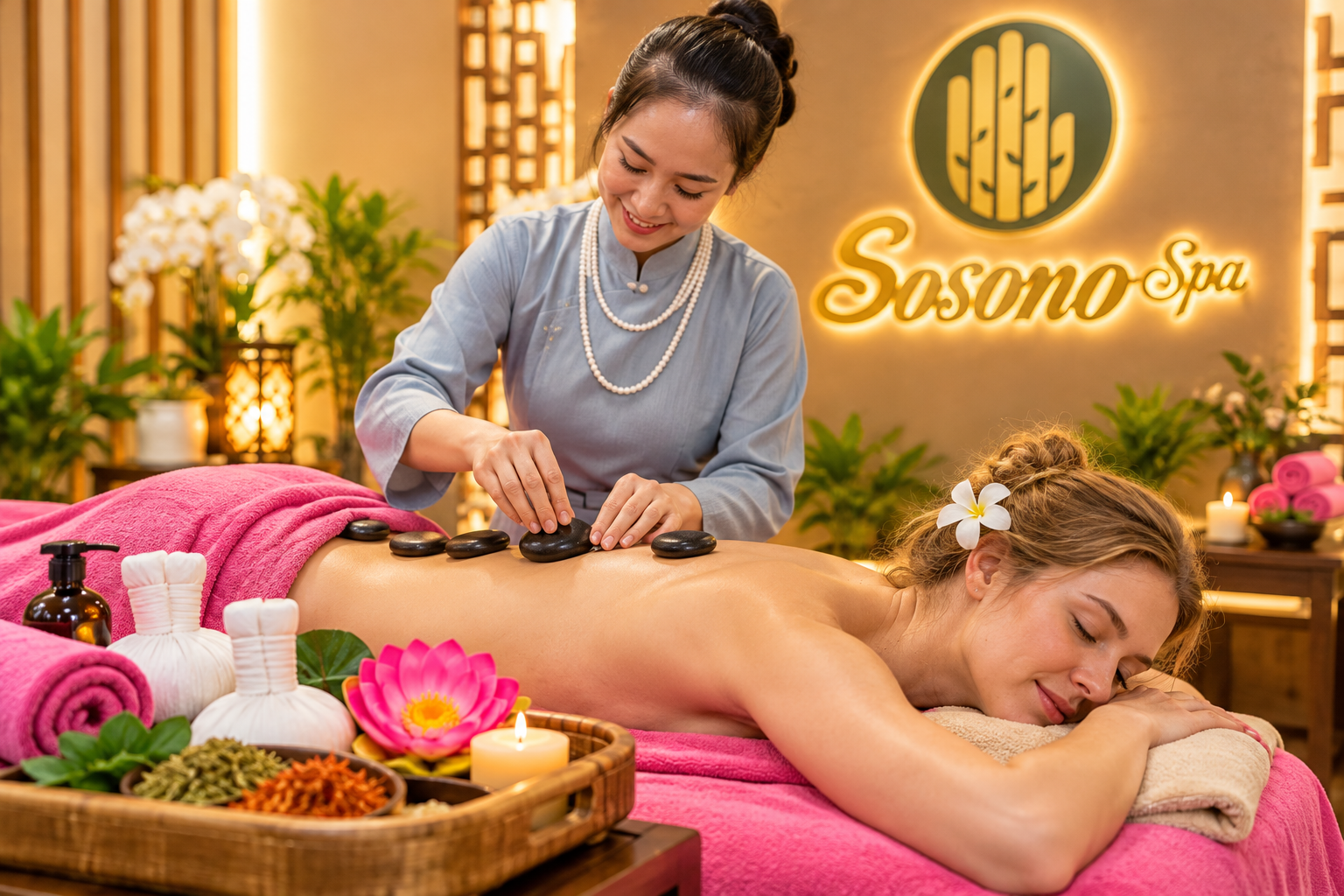 Hot stone massage at SOSONO Spa in Hue